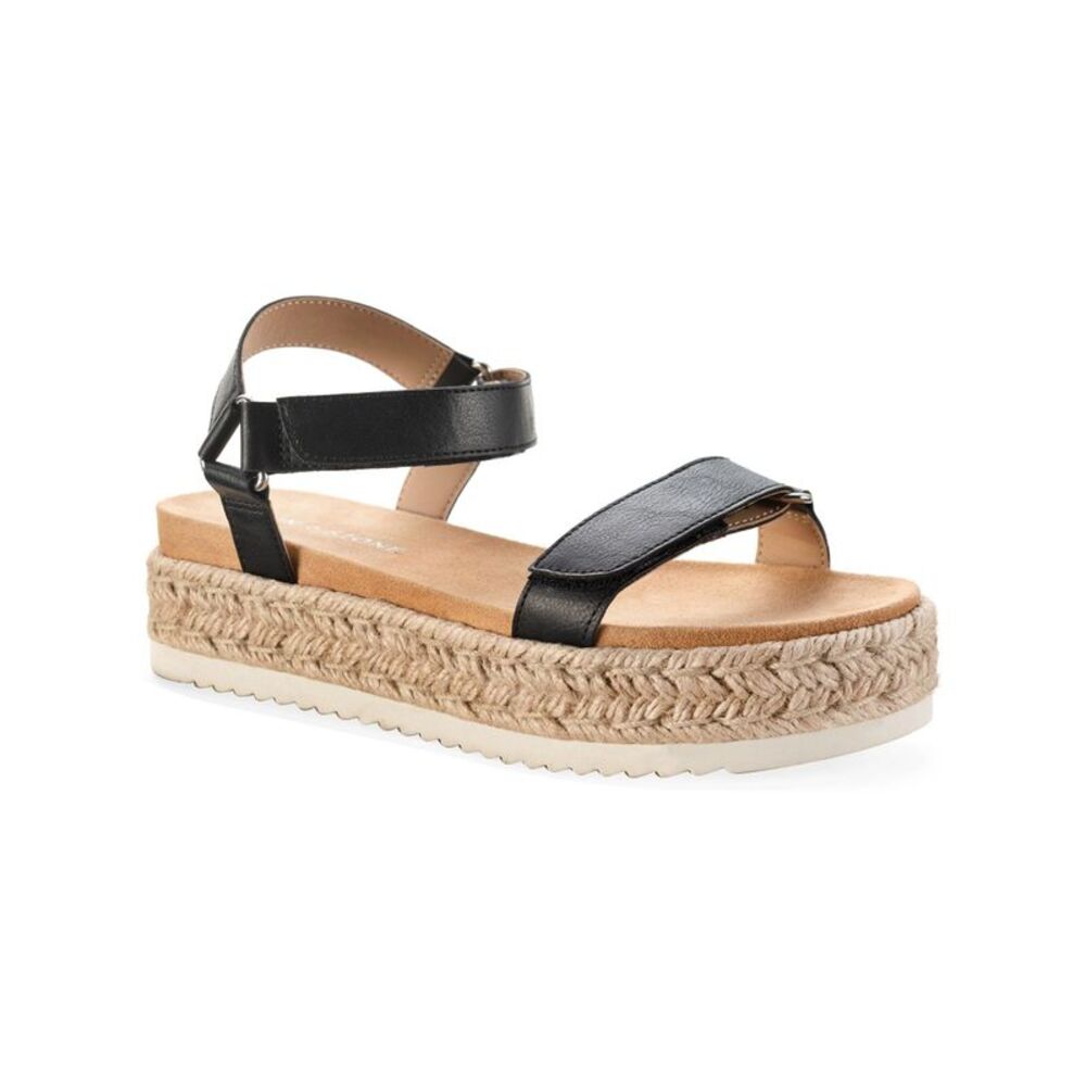 SUN STONE Womens Black Snake Platform 1-1/2" Rylaan Toe Wedge Sandals 6.5 M